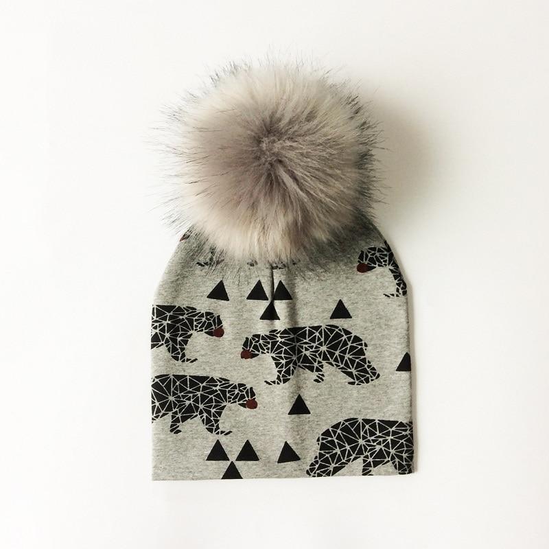 Luxury Modern Unique Toddler Boys and Girls Cartoon Printing Cotton Pompom Cap For Baby Beanie Hat With Pompon For Kids Stevvex