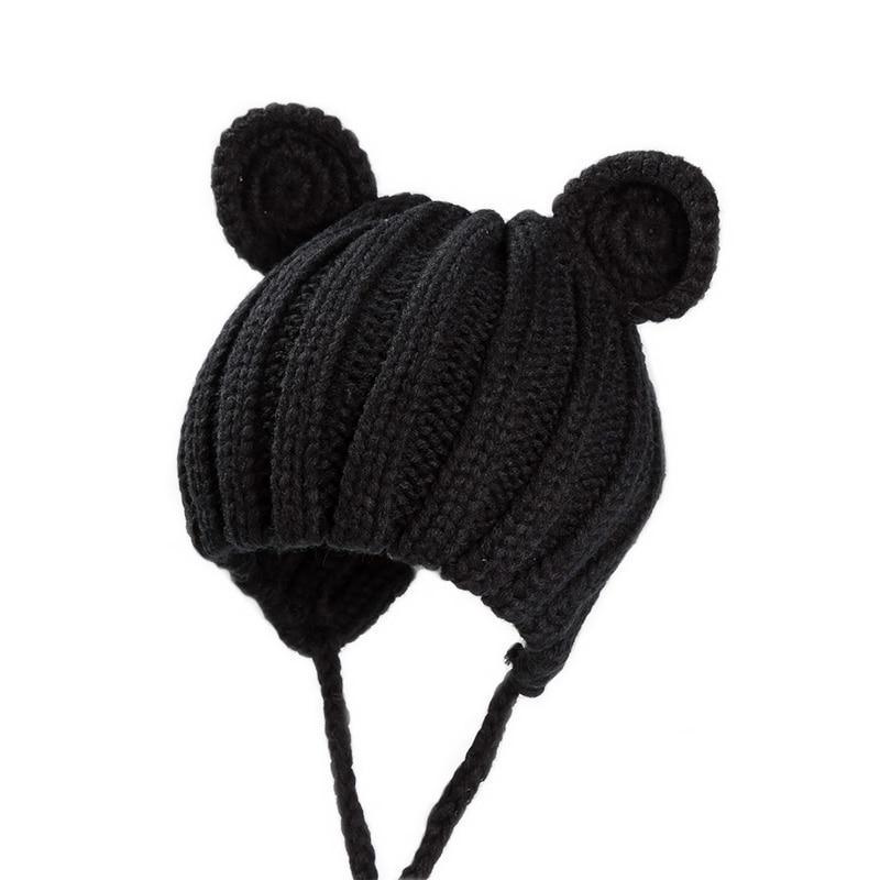 Luxury Modern Baby Knitted Winter Hat with Ears Cartoon Lace-up Children Kids Baby Bonnet Cap In Winter Cozy Style Stevvex