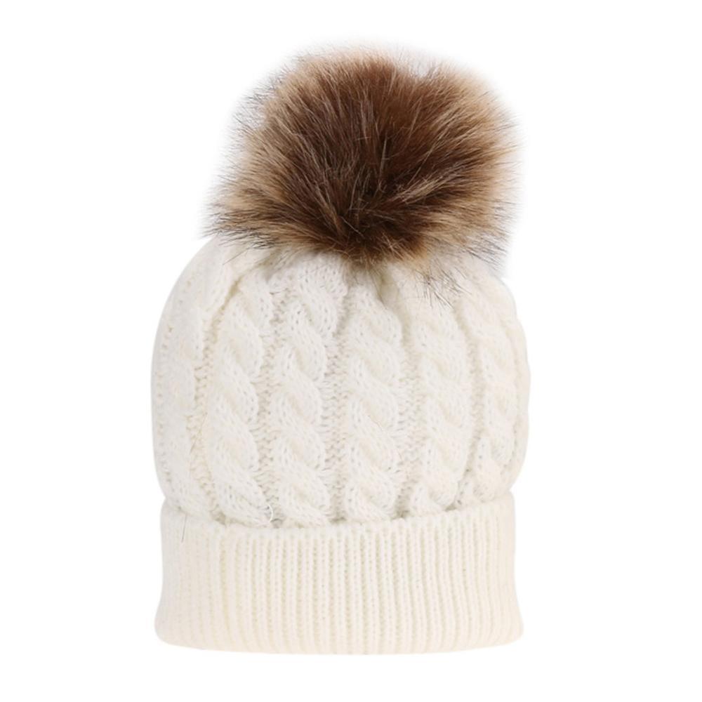 Fashion Parent-child Caps Cute Infant Baby Pom Pom Cap Winter Double Fur Ball Hat Baby Mom Warm Knitted Hat Stevvex