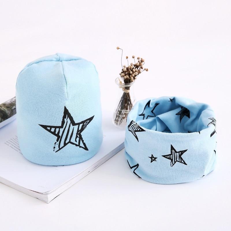 Star Print Cotton Hat And Scarf  Baby Beanie Kids Caps Children's Accessories For Boys and Girls Stevvex