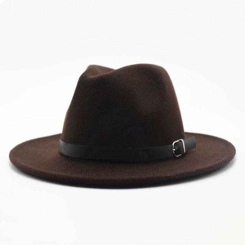 Vintage Winter Autumn Woolen Women Men Belt Buckle Fedora Hat Classic Wide Brim Floppy Hat Retro Warm Top Hat Vintage Cap Women Fedoras Durable Hat Stevvex