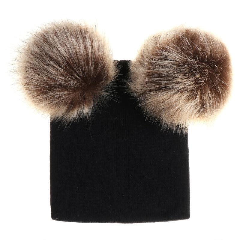 New Trend Baby Winter Hat Knitted Warm Double Fur Pompom Caps Beanies For Girls In Modern Design Stevvex