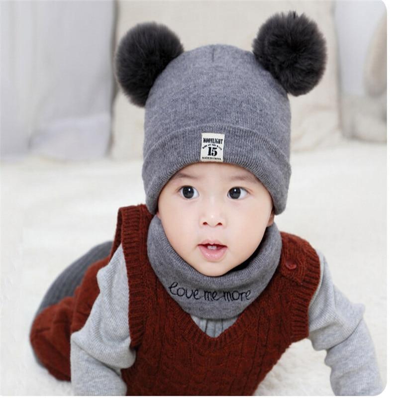 2 Pieces Baby Beanies Cap and Scarf Set Baby Kid Solid Color Plush Ball Baby Girls Hat And Scarf Set For Boys and Girls Kids In Modern Design Stevvex