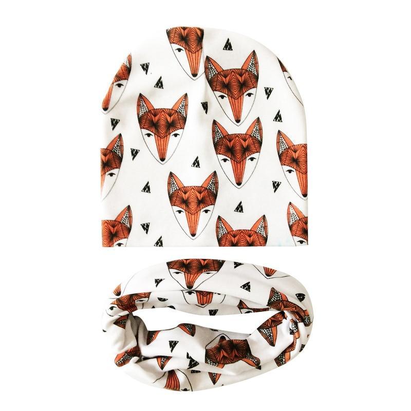 Modern Children Girls Cartoon Sheep Printing Cotton Hat and Scarf Animal Pattern Kids Caps Baby Beanie Stevvex