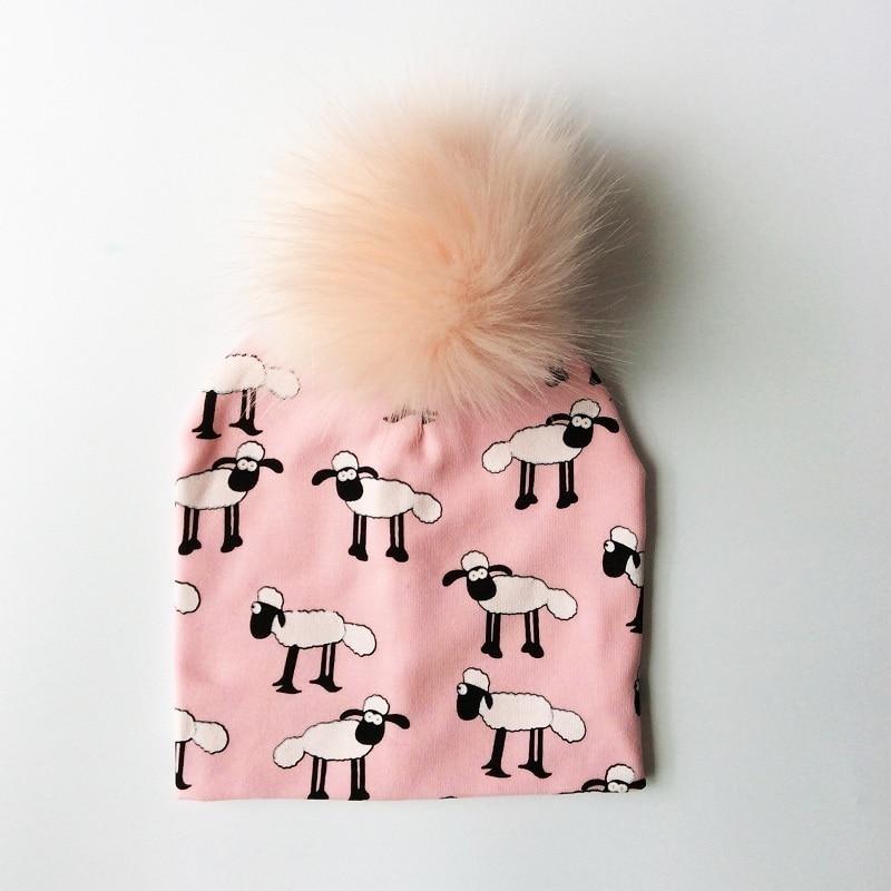 Luxury Modern Unique Toddler Boys and Girls Cartoon Printing Cotton Pompom Cap For Baby Beanie Hat With Pompon For Kids Stevvex