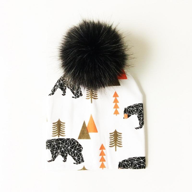 Luxury Modern Unique Toddler Boys and Girls Cartoon Printing Cotton Pompom Cap For Baby Beanie Hat With Pompon For Kids Stevvex