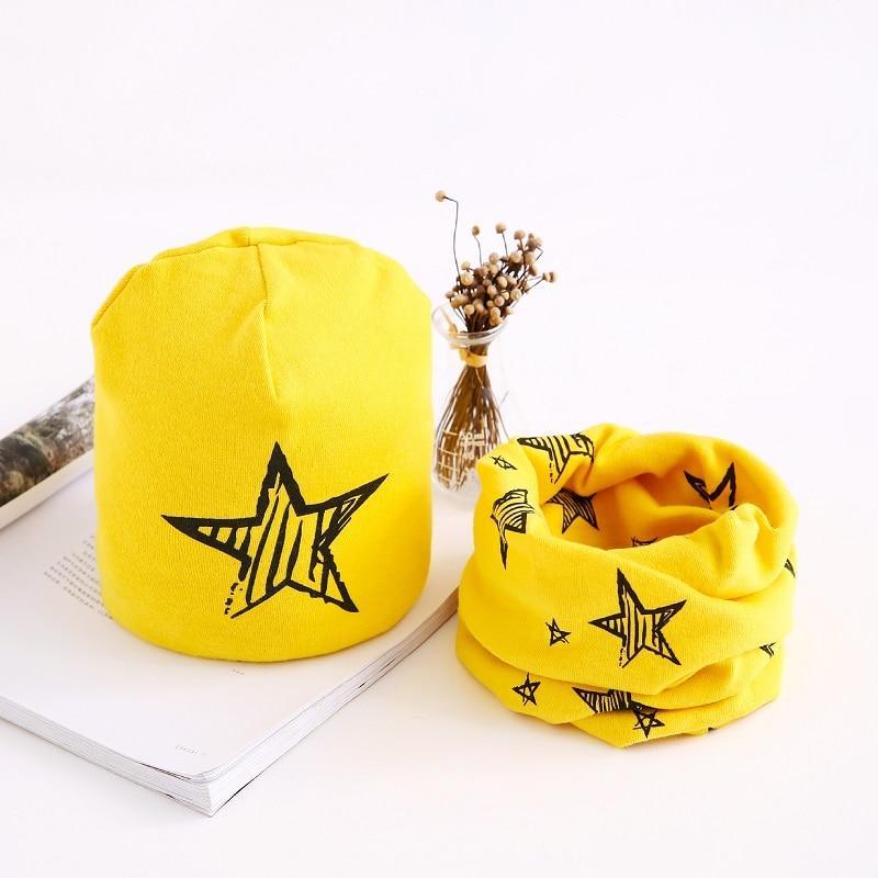 Star Print Cotton Hat And Scarf  Baby Beanie Kids Caps Children's Accessories For Boys and Girls Stevvex