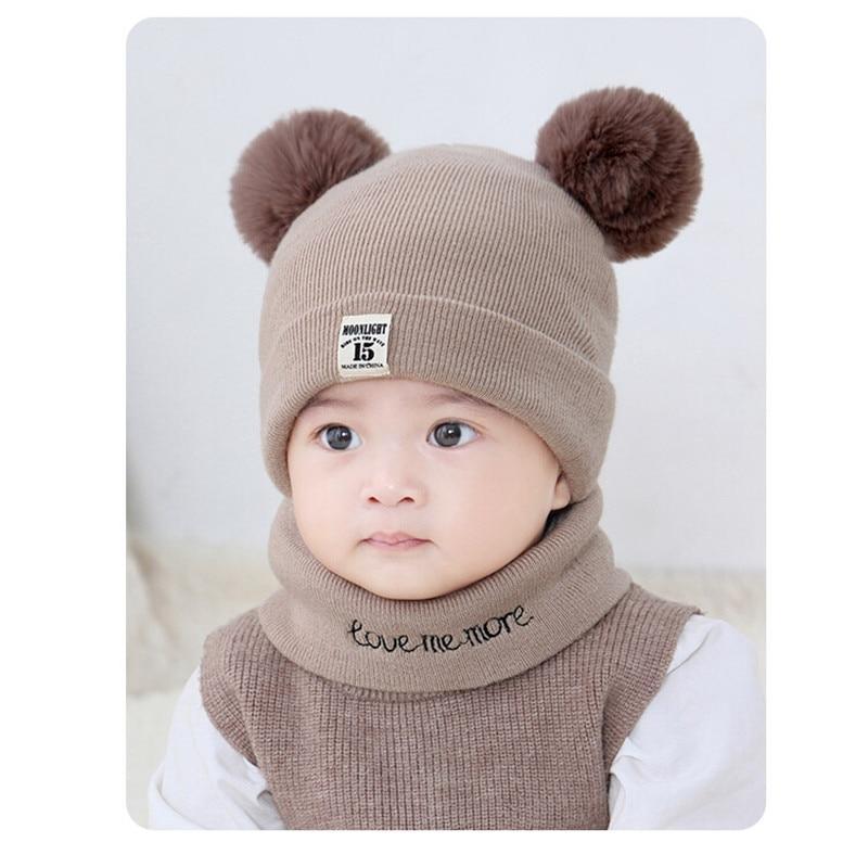 2 Pieces Baby Beanies Cap and Scarf Set Baby Kid Solid Color Plush Ball Baby Girls Hat And Scarf Set For Boys and Girls Kids In Modern Design Stevvex
