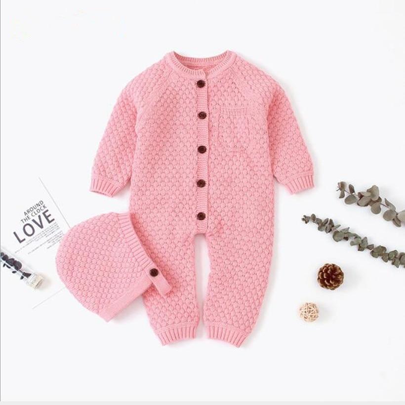 Handmade Girls Romper Knitted Newborn Baby Clothes Romper With Hat Infant Toddler Jumpsuit For Boys And Girls Warm Jumpsuit For Winter Stevvex