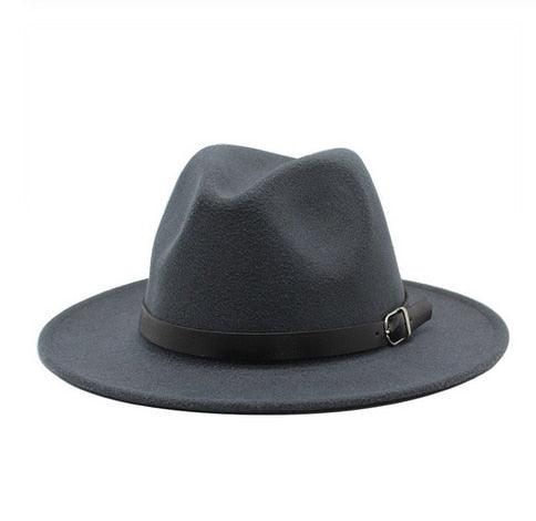 Vintage Winter Autumn Woolen Women Men Belt Buckle Fedora Hat Classic Wide Brim Floppy Hat Retro Warm Top Hat Vintage Cap Women Fedoras Durable Hat Stevvex