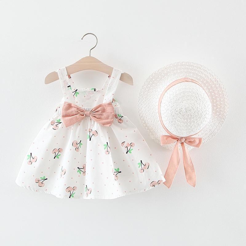 Summer Girl Kids Sleeveless Print Floral Birthday Party Princess Dress With Hat In Modern NEw Elegant Design For Girls Kids 6-24Months Stevvex