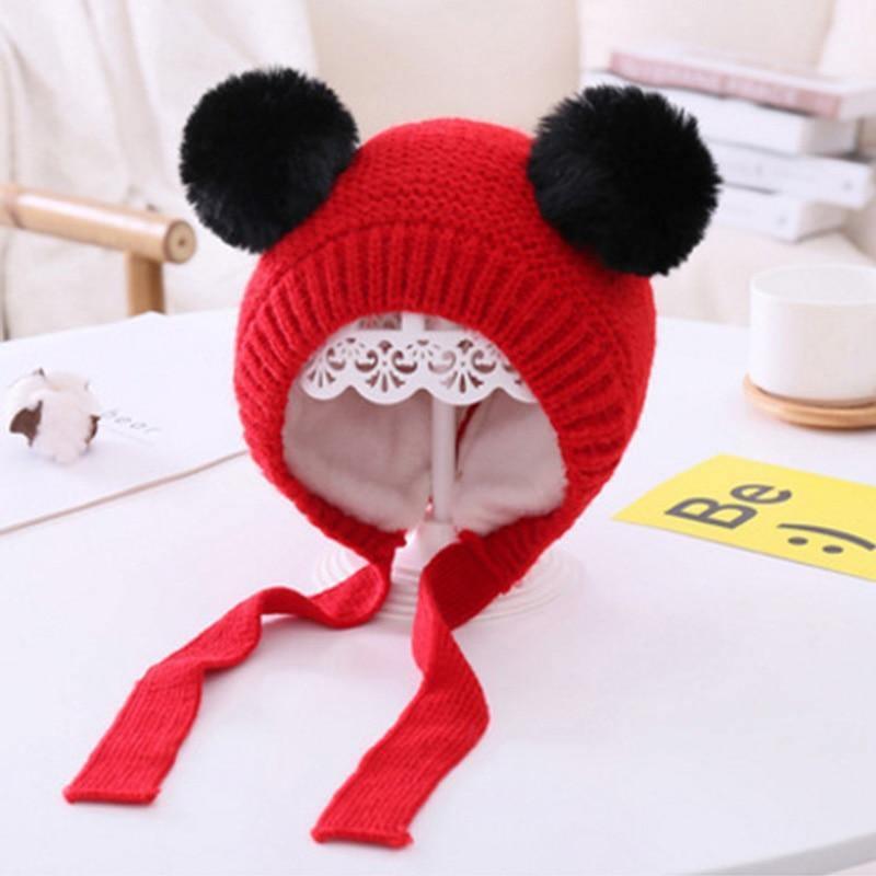 Handmade Modern Trend Winter  Christmas Knitted Baby Hat Cute Double Pompom Infant Baby Boy Girl Cap Ear Protection Hats Kids Children Cap Stevvex