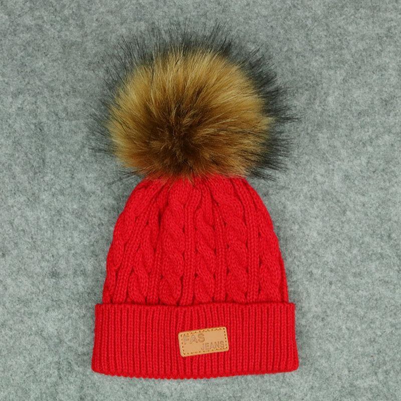 New Fashion Children Winter Hats Baby Kids Girl Solid Knitted Beanies Caps Hair thick ball And Modern Gloves Stevvex