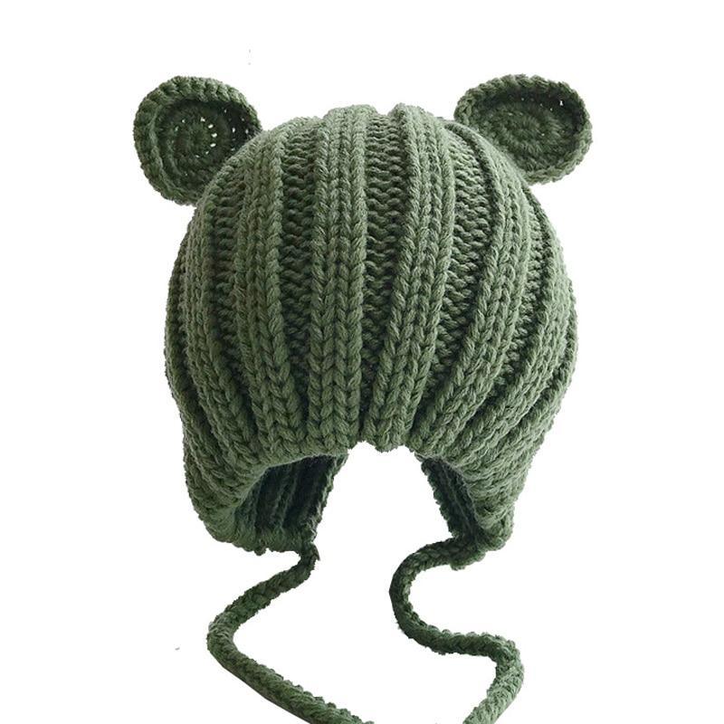Luxury Modern Baby Knitted Winter Hat with Ears Cartoon Lace-up Children Kids Baby Bonnet Cap In Winter Cozy Style Stevvex
