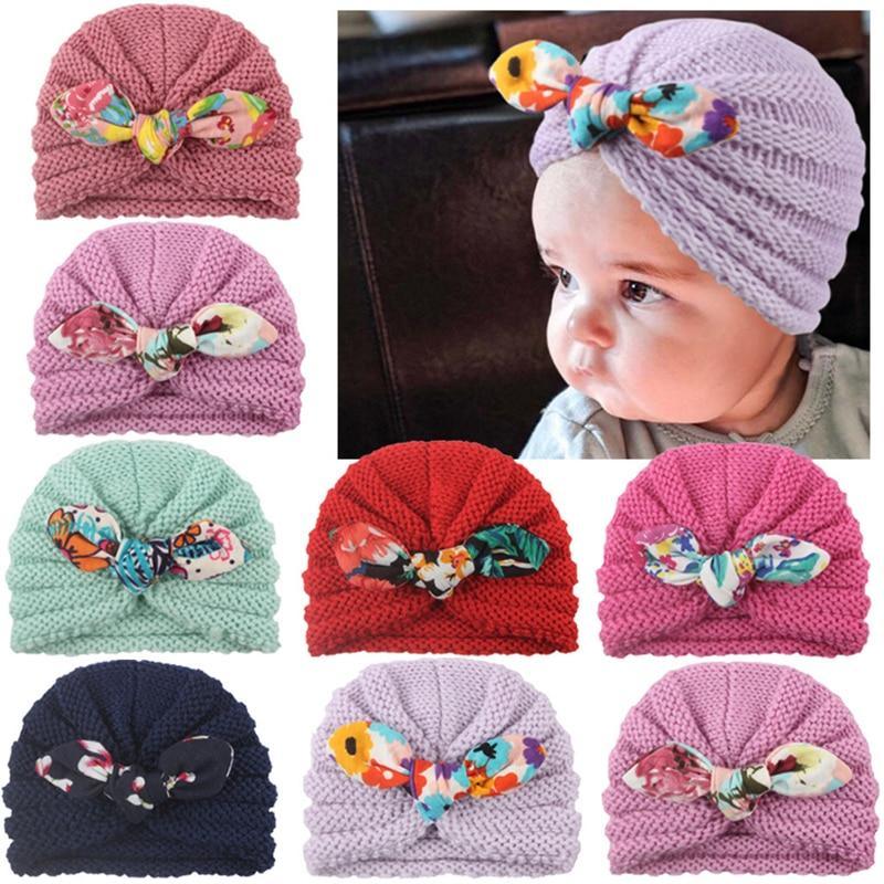 New  Handmade Cotton Girl Hat Autumn Winter Baby Boy Girl Hat Colorful Bow Elastic Cute Baby Turban In Elegant Design Stevvex