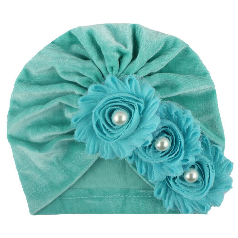 Handmade Baby Accessories Newborn Kids Baby Boy Girl Indian Turban Twist Knot Beanie Hat Pearl Flower Style Stevvex