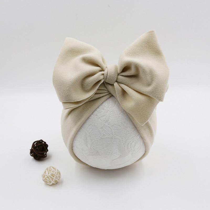 Handamde Elegant Baby Hats for Girls Big Bow Turban Hat Newborn  Baby Beanie Cap Solid Color Style Stevvex