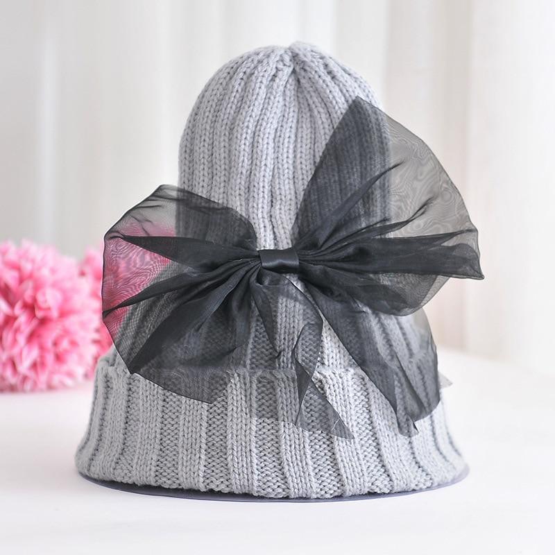 Modern Trend Big Bows Knitted Baby Girl Hat Cap Warm Kids baby winter Hat For Girls Stevvex