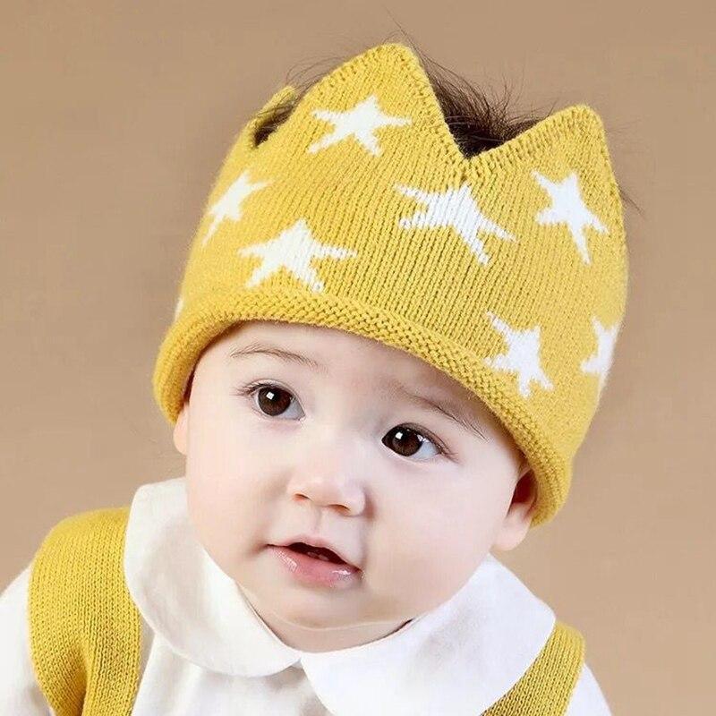 Modern Luxury New Trend  Baby Hat Girls and Boys Crown Knitted Cap Toddler Empty Top Hats Newborn Design Woolen Yarn Bonnet For Kids Stevvex