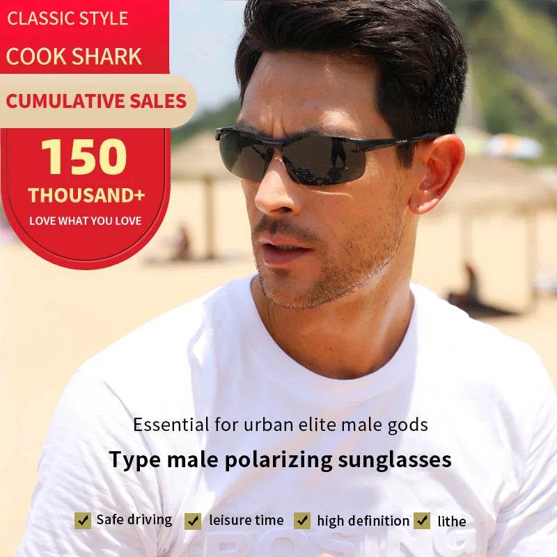 Cook Shark's New Aluminum Magnesium Sunglasses Men's sunglasses HD Polarized Driving Color Glasses Tide
