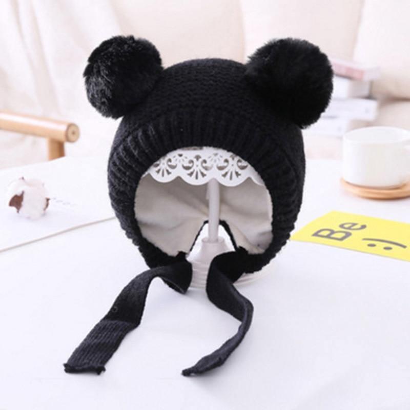 Handmade Modern Trend Winter  Christmas Knitted Baby Hat Cute Double Pompom Infant Baby Boy Girl Cap Ear Protection Hats Kids Children Cap Stevvex
