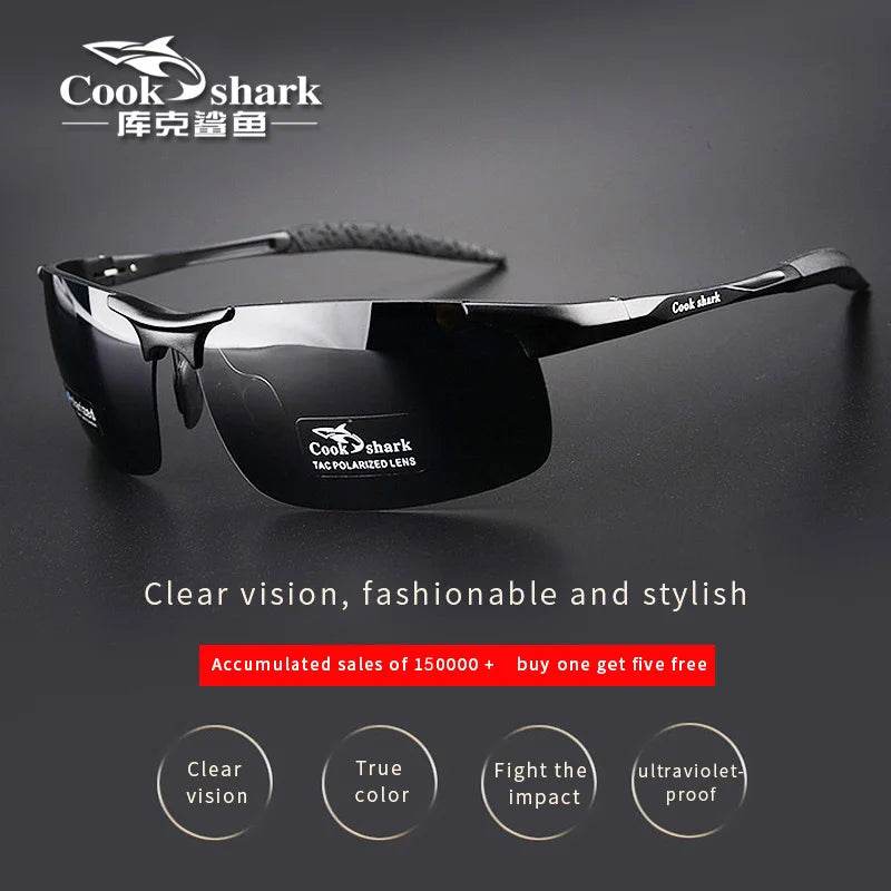 Cook Shark's New Aluminum Magnesium Sunglasses Men's sunglasses HD Polarized Driving Color Glasses Tide