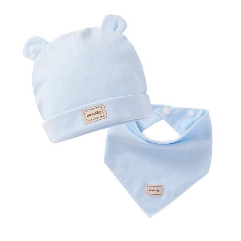 Elastic headscarf double layer cotton baby caps hats with baby bibs set for newborn infant Candy Color Stevvex