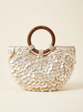 Handmade Shell Handbag Pearl Shell Tote Bag with Wooden Handle LINTICO