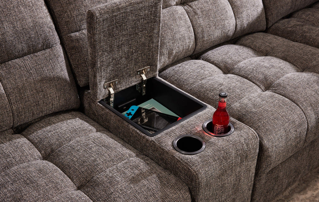 Haven Gunmetal 7-Piece Sleeper Sectional with Sliding Seats and Storage Ornate Furniture