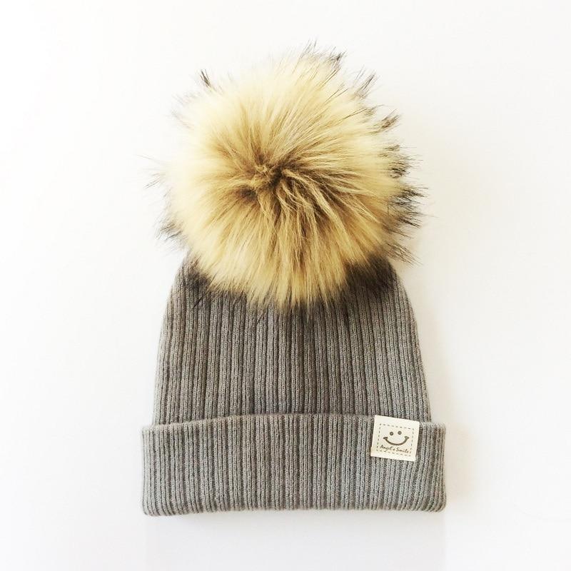 Winter Baby Boy Girl Artificial Pompom Knitted Hat Toddler Kids Caps With Pompon for Newborn Stevvex