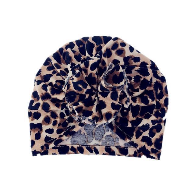 Luxury Modern Newborn Infant Baby Girl Boy and Mom Turban Hat Bows Flower Head Wrap Leopard Hat Cotton Cap For Parent-child Stevvex