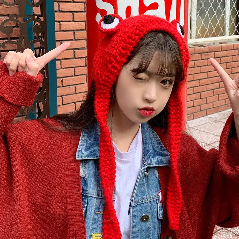 Winter Skullies Cute Women Frog Hat Crochet Knitted Hat Costume Beanie Hats Cap Women Gift Hip-hop Cap Photography Prop Party V.I.P Digital Presence