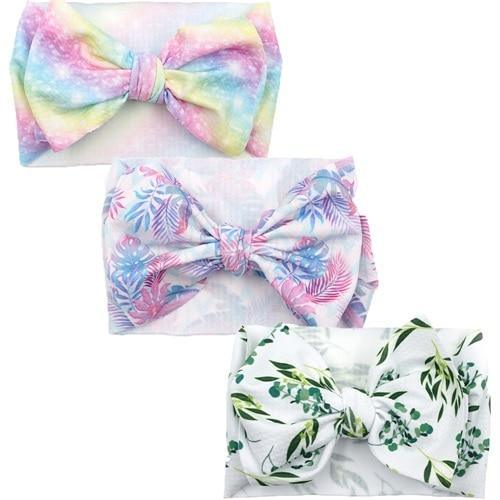 Handmade Luxury 3PCS Baby Accessories Turban Baby Girl Headbands Printed Big Bows Fabric Bow Infant Headwraps bow For Kids Stevvex