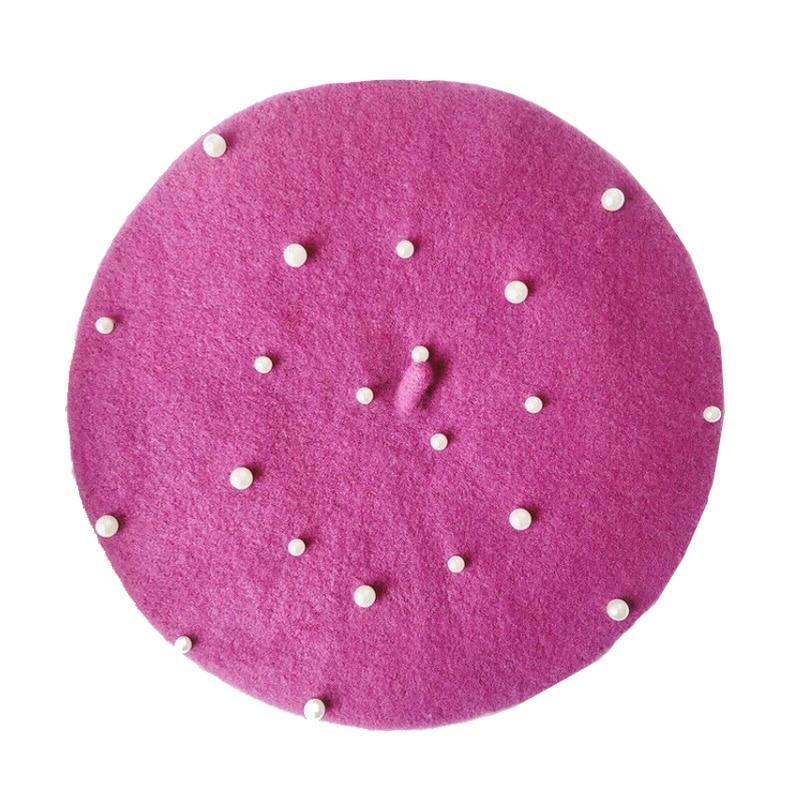 Modern Art Wool Baby Hat with Pearls Cat Candy Color Retro Baby Girl Cap Kids Beret Hats for Girls Stevvex