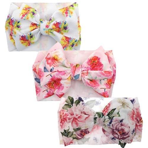 Handmade Luxury 3PCS Baby Accessories Turban Baby Girl Headbands Printed Big Bows Fabric Bow Infant Headwraps bow For Kids Stevvex