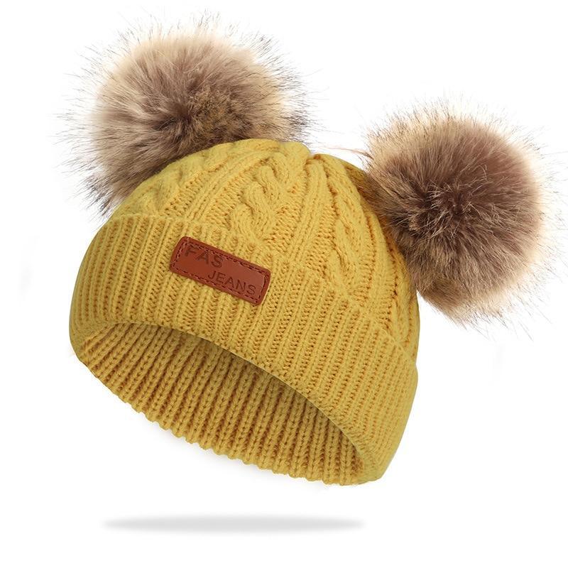 New Fashion Children Winter Hats Baby Kids Girl Solid Knitted Beanies Caps Hair thick ball And Modern Gloves Stevvex