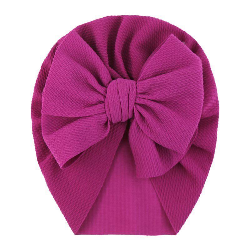 Handamde Elegant Baby Hats for Girls Big Bow Turban Hat Newborn  Baby Beanie Cap Solid Color Style Stevvex