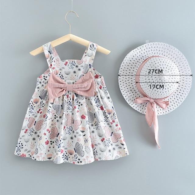 Luxury Modern Baby Girls Dresses With Hat 2pcs Clothes Sets Kids Clothes Baby Sleeveless Dress Print Floral Fruit Design Style Stevvex