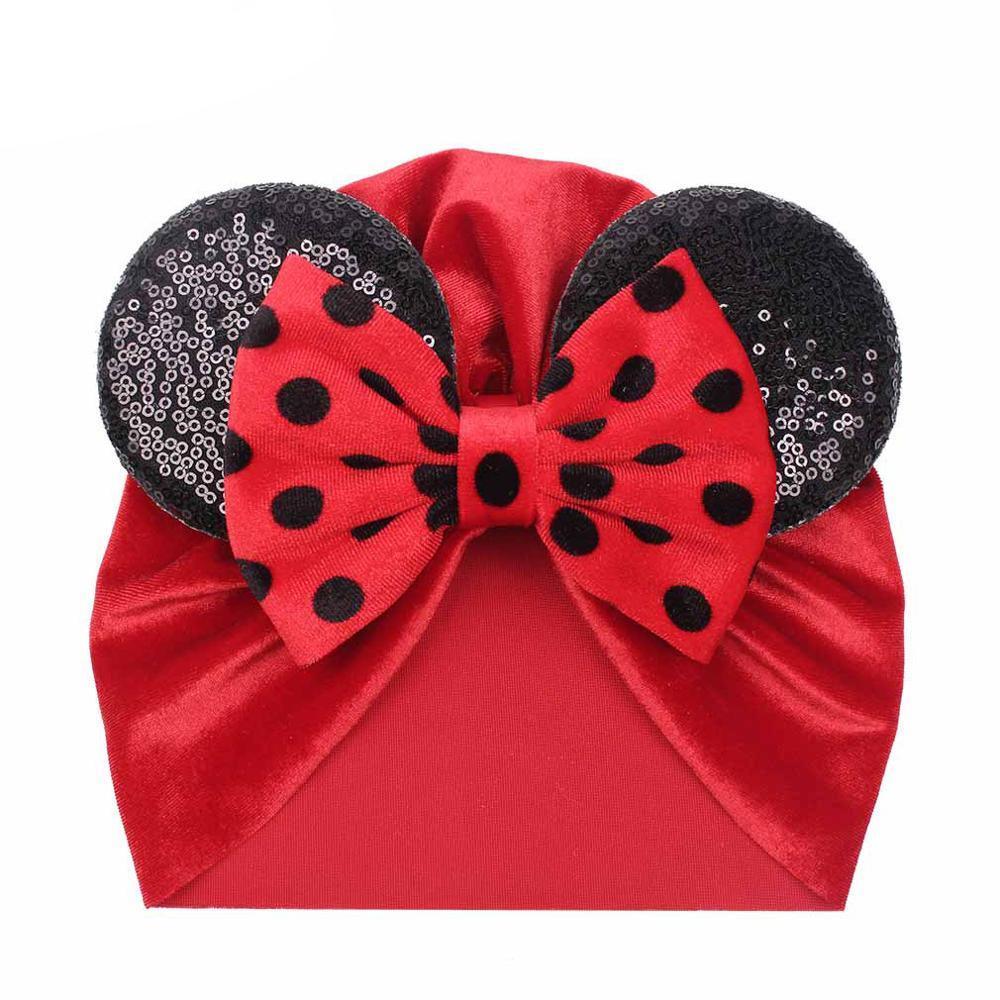 Modern Shiny Cute Dot  Big Bow Baby Cap Hat For Girls Kids Flannel Beanie Autumn Winter Warm Girls Turbans Stevvex