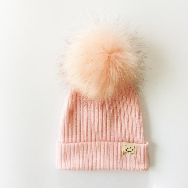 Winter Baby Boy Girl Artificial Pompom Knitted Hat Toddler Kids Caps With Pompon for Newborn Stevvex