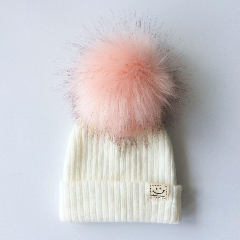 Winter Baby Boy Girl Artificial Pompom Knitted Hat Toddler Kids Caps With Pompon for Newborn Stevvex