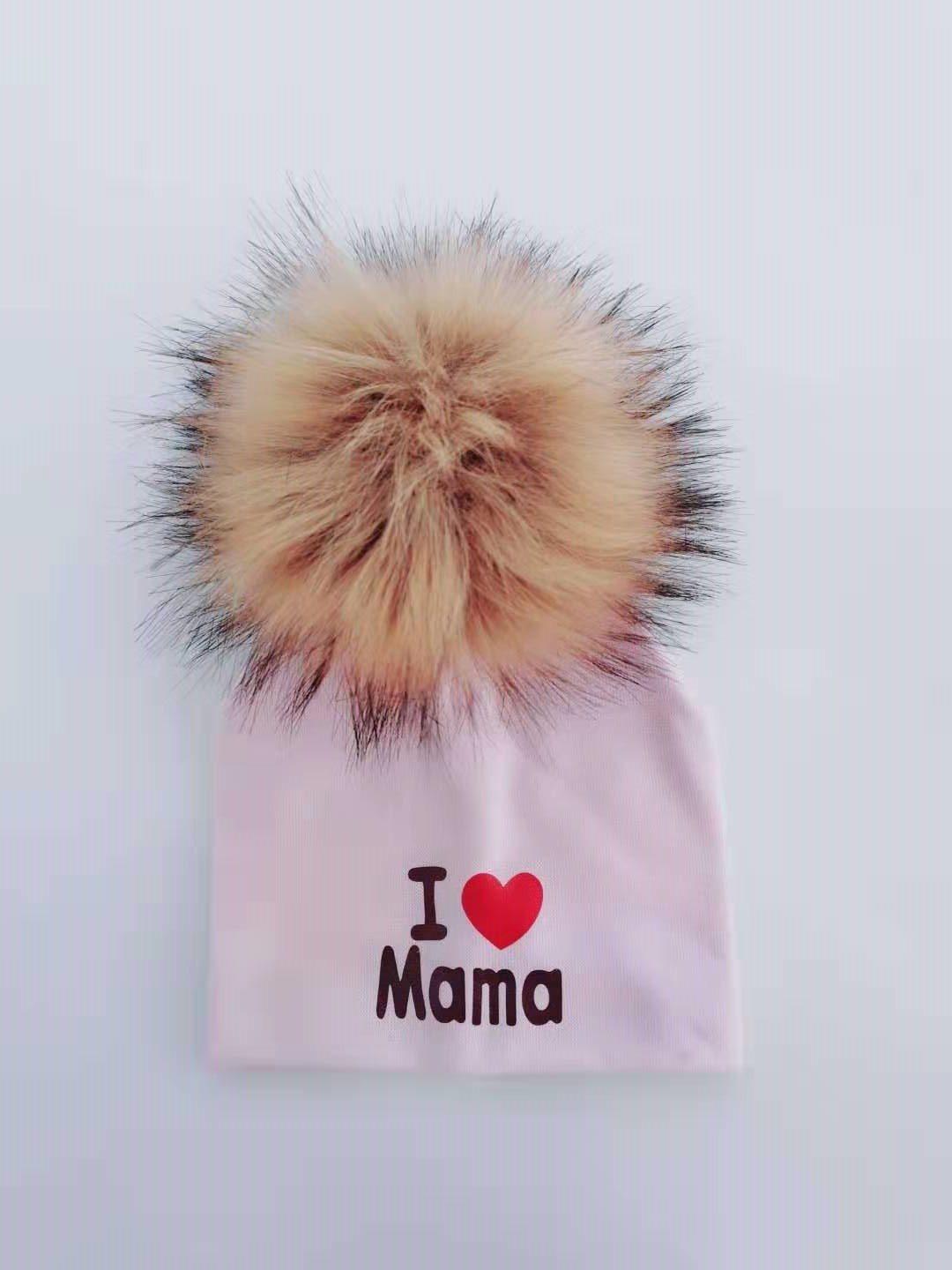 Newborn Cotton Hats Baby Pom Pom Childre Infant Hats For BabY Boys and Girls Wth Printed "I love mama " and " Design Stevvex