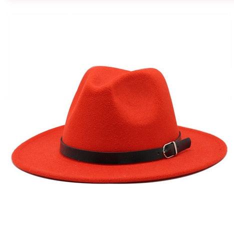 Vintage Winter Autumn Woolen Women Men Belt Buckle Fedora Hat Classic Wide Brim Floppy Hat Retro Warm Top Hat Vintage Cap Women Fedoras Durable Hat Stevvex