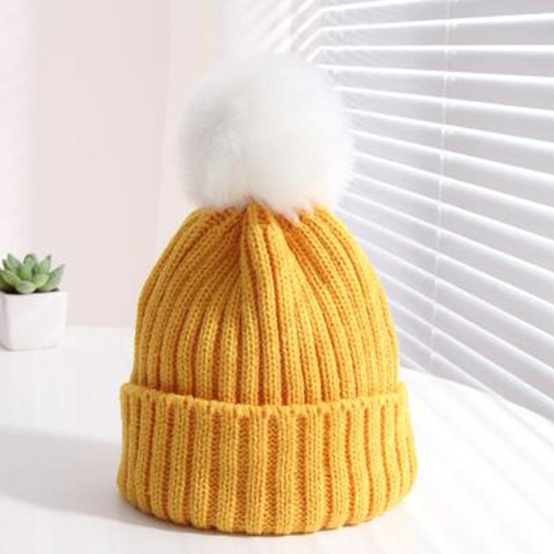 Winter Warm Baby Hat Fur Pompom Knitted Baby Hat Cap Infant Toddler Kids Hat Beanie In Modern Designer Style Stevvex