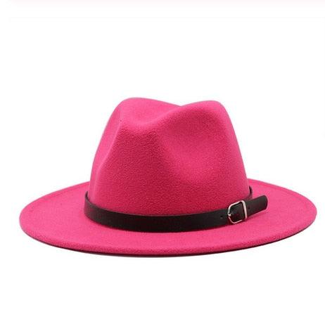 Vintage Winter Autumn Woolen Women Men Belt Buckle Fedora Hat Classic Wide Brim Floppy Hat Retro Warm Top Hat Vintage Cap Women Fedoras Durable Hat Stevvex
