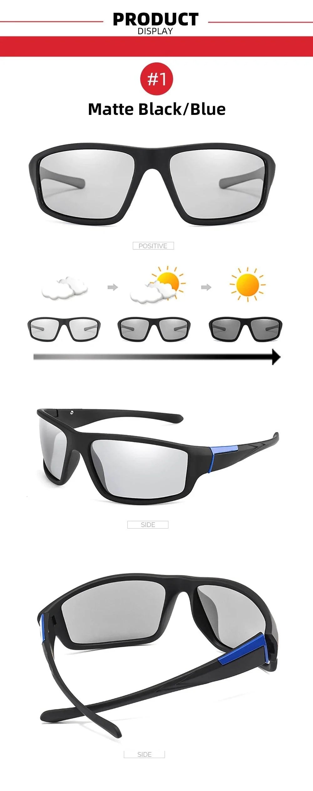 VIVIBEE Men Photochromic Sunglasses Black Sports Goggles Women Color Changing Polarized Driving 2024 Discoloration Sun Glasses