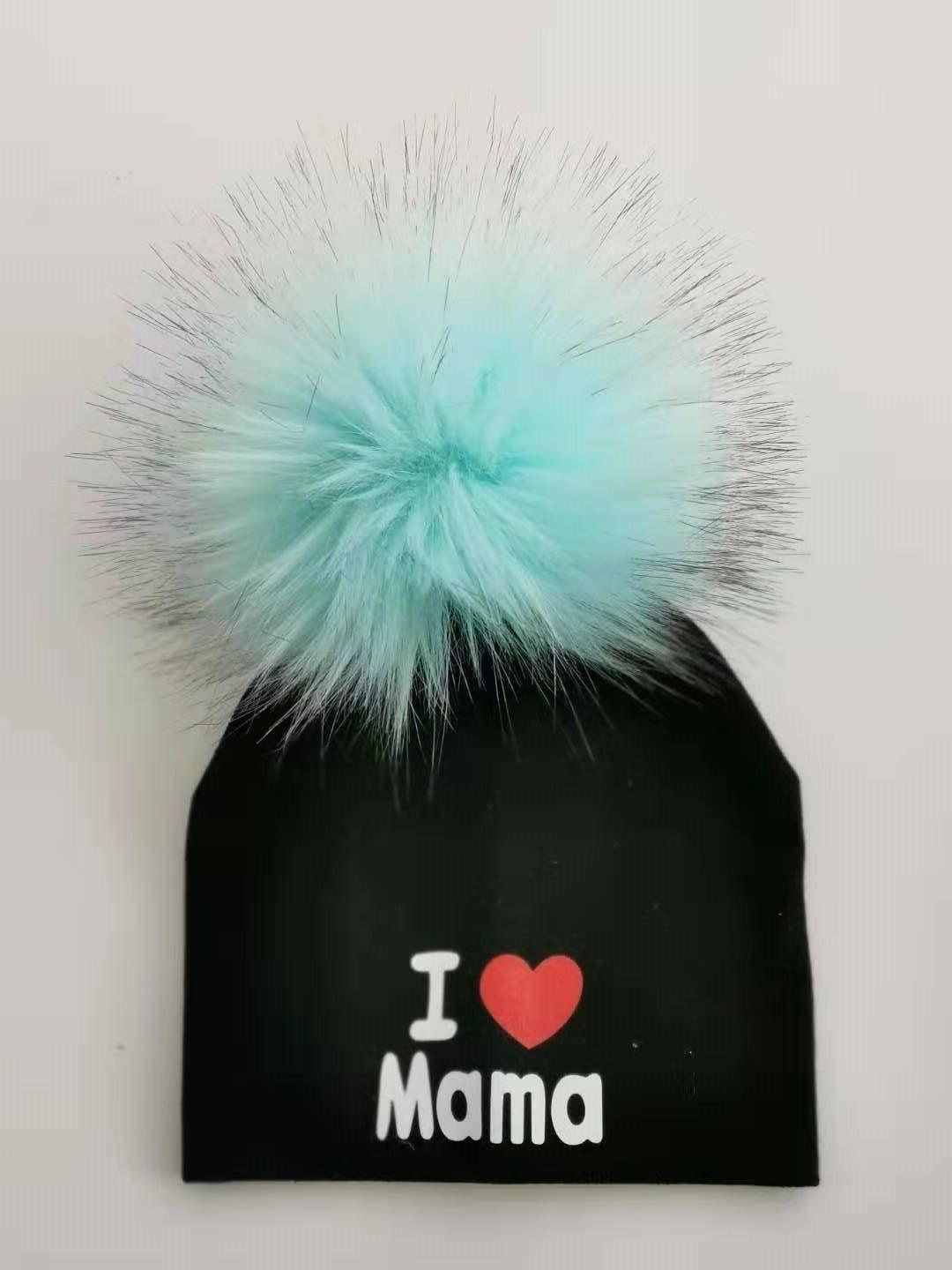 Newborn Cotton Hats Baby Pom Pom Childre Infant Hats For BabY Boys and Girls Wth Printed "I love mama " and " Design Stevvex