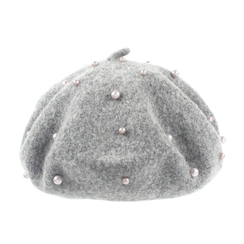 Modern Art Wool Baby Hat with Pearls Cat Candy Color Retro Baby Girl Cap Kids Beret Hats for Girls Stevvex
