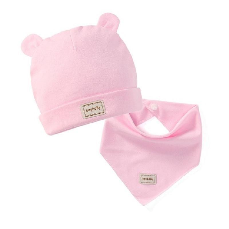 Elastic headscarf double layer cotton baby caps hats with baby bibs set for newborn infant Candy Color Stevvex