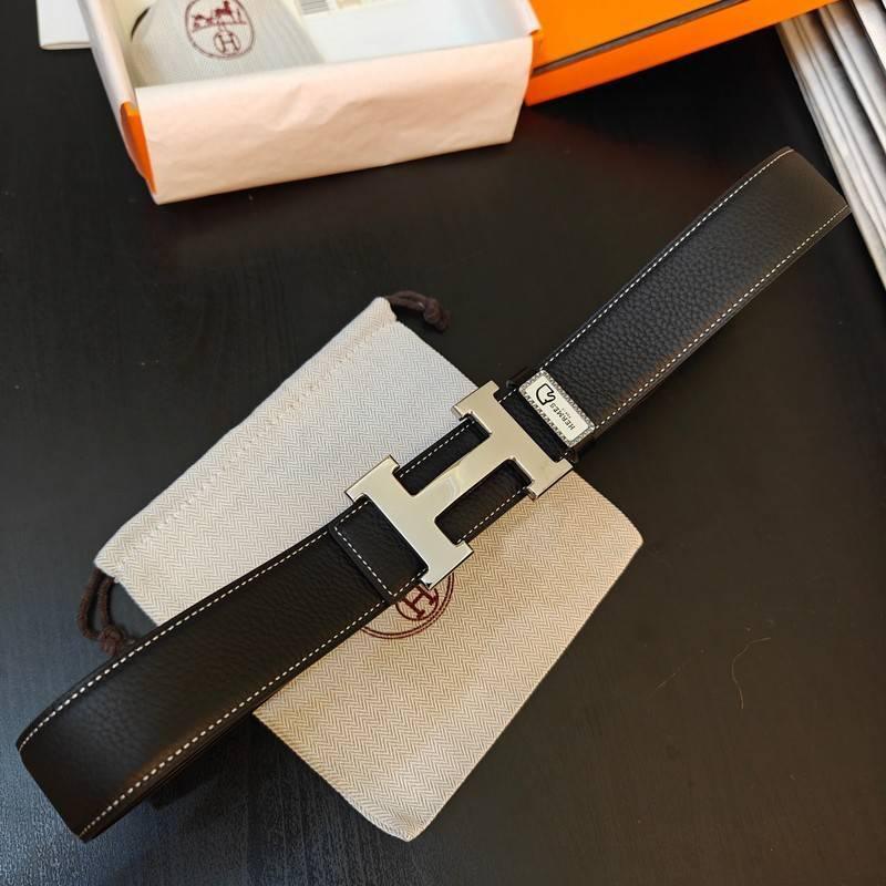 Hermes Men Silver Buckle Belt 'Black' Banlieue91